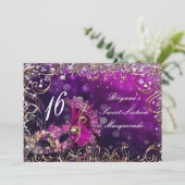 ピンク&金ゴールド仮装仮装マスク誕生日パーティー 招待状 (スタンド正面)