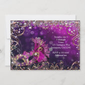 ピンク&金ゴールド仮装仮装マスク誕生日パーティー 招待状 (裏面)