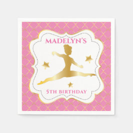 ピンク |金ゴールド体操ガールバースデーパーティー スタンダードカクテルナプキン