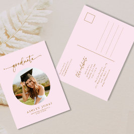 ピンク&金ゴールド写真大学院卒業招待状 ポストカード