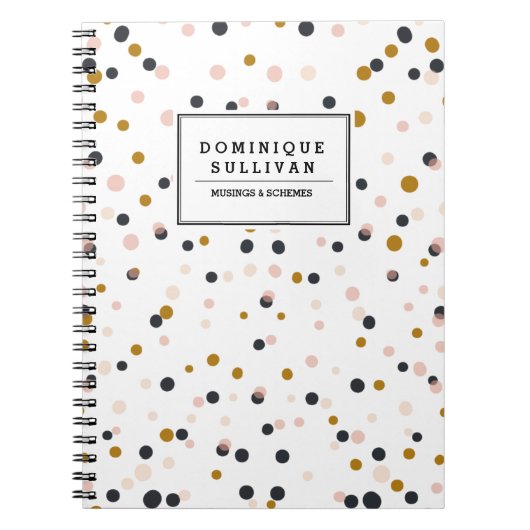 ピンク、金ゴールド及び紫色の紙吹雪のパーソナライズなノート ノートブック (正面)