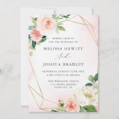 ピンク&金ゴールド幾何学的フローラ結婚式招待状 招待状 (正面)