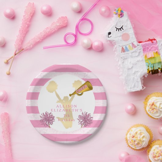ピンク |金ゴールド応援のチアリーダーガールバースデーパーティー ペーパープレート (パーティー)