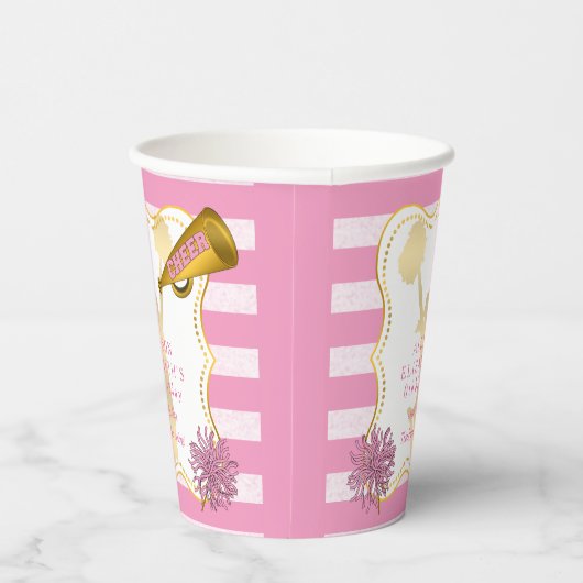 ピンク |金ゴールド応援のチアリーダーガールバースデーパーティー 紙コップ (右)