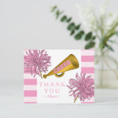 ピンク |金ゴールド応援チアリーダー女の子の誕生日パーティー ポストカード (スタンド正面)