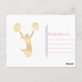 ピンク |金ゴールド応援チアリーダー女の子の誕生日パーティー ポストカード (裏面)