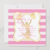 ピンク |金ゴールド応援チアリー10代のダー誕生日パーティー 招待状 (正面)