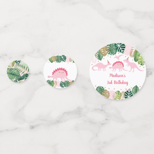 ピンク&金ゴールド恐竜サファリ誕生日 コンフェッティ (裏面)