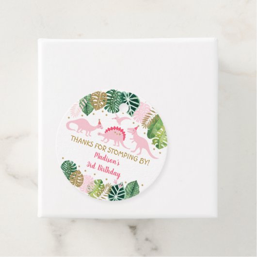 ピンク&金ゴールド恐竜サファリ誕生日 フェイバータグ (インサイチュ)
