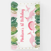 ピンク&金ゴールド恐竜サファリ誕生日 横断幕 (縦)