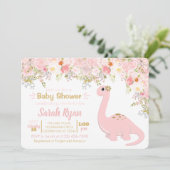 ピンク&金ゴールド恐竜フローラガールベビーシャワー 招待状 (スタンド正面)