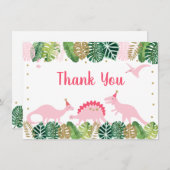ピンク&金ゴールド恐竜誕生日ありがとう サンキューカード (正面/裏面)