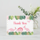 ピンク&金ゴールド恐竜誕生日ありがとう サンキューカード (スタンド正面)