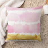 ピンク&金ゴールド水彩ストライプの装飾用クッション クッション (ブランケット)