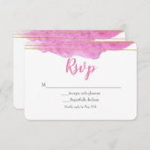 ピンク&金ゴールド水彩結婚式RSVPカード 出欠カード (正面/裏面)