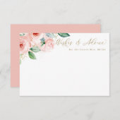 ピンク&金ゴールド水色フローラアドバイスカード エンクロージャーカード (正面/裏面)