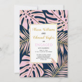 ピンク、金ゴールド熱帯葉国のナイビー婚約パーティ 招待状 (正面)