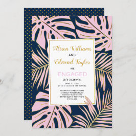 ピンク、金ゴールド熱帯葉国のナイビー婚約パーティ 招待状
