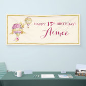 ピンク+金ゴールド熱気球誕生日バナー 横断幕 (トレードショー)