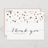 ピンク&金ゴールド紙吹雪ドットありがとうはがき ポストカード (正面/裏面)