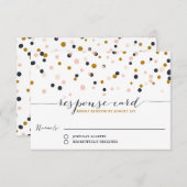 ピンク&金ゴールド紙吹雪ドットウェディングRSVPカード 出欠カード (正面/裏面)