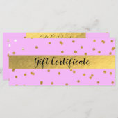 ピンク&金ゴールド紙吹雪ドットグラムギフト証明書 (正面/裏面)