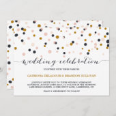 ピンク&金ゴールド紙吹雪ドット結婚式招待状 招待状 (正面/裏面)