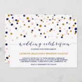 ピンク&金ゴールド紙吹雪ドット結婚式招待状II 招待状 (正面/裏面)