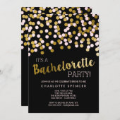 ピンク | 金ゴールド紙吹雪バチェロレッテ 招待状 (正面/裏面)