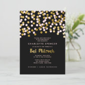 ピンク | 金ゴールド紙吹雪バルミツワーお祝い 招待状 (スタンド正面)