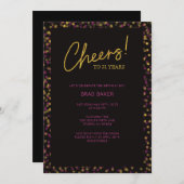 ピンク&金ゴールド紙吹雪21歳の誕生日招待状 招待状 (正面/裏面)