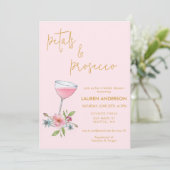 ピンク&金ゴールド花びらとプロセッコブライダルシャワー 招待状 (スタンド正面)