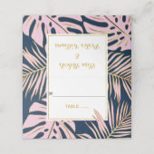 ピンク、金ゴールド葉熱帯のネイビ結婚ーブルズ プレイスカード (外部開封)