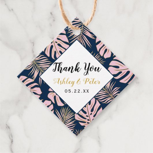 ピンク、金ゴールド葉熱帯国海軍結婚の感謝 フェイバータグ (正面)