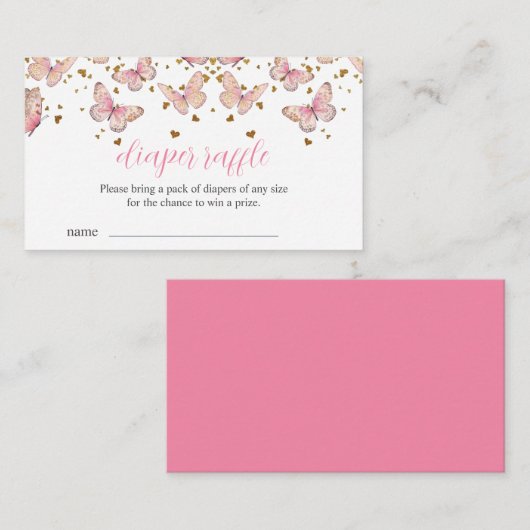 ピンク&金ゴールド蝶 |おむつラッフルインサート エンクロージャーカード (正面/裏面)