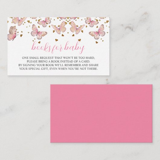 ピンク&金ゴールド蝶 |ベビー挿入用のブック エンクロージャーカード (正面/裏面)