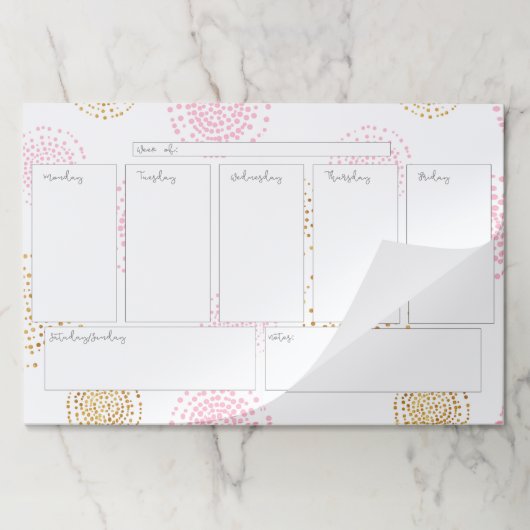 ピンク&金ゴールド週刊カレンダー（大）ティアウェイパッド ペーパーパッド (折り畳み)