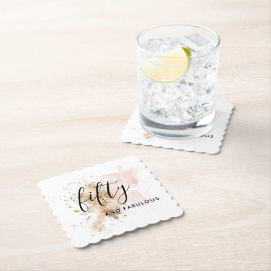 ピンク&金ゴールド50歳と素晴らしい50歳の誕生日パーティー ペーパーコースター (インサイチュ)