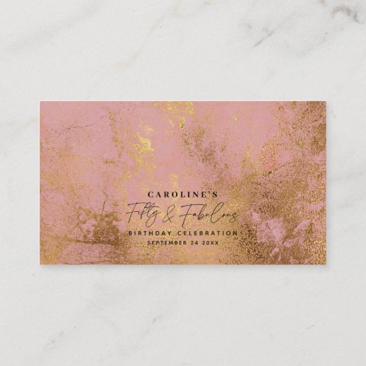 ピンク&金ゴールド50thバースデーパーティー詳細 エンクロージャーカード (裏面)