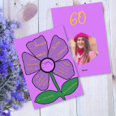 ピンク&金ゴールド60誕生日ドードルシンプルフラワー 招待状