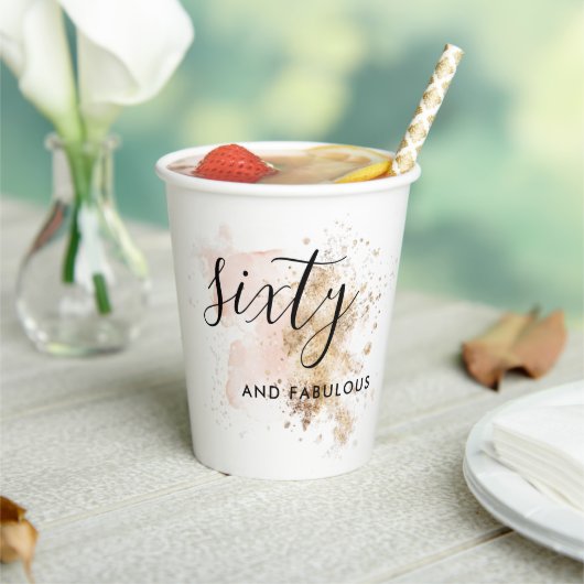 ピンク&金ゴールド60th誕生日パーティー 紙コップ (インサイチュ)