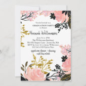 ピンク、金ゴールド、およびブラックの卒業パーティー招待状 招待状 (正面)