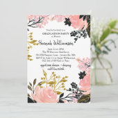 ピンク、金ゴールド、およびブラックの卒業パーティー招待状 招待状 (スタンド正面)