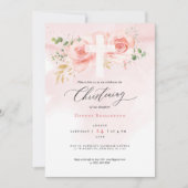 ピンク&金ゴールド《キリスト教》洗礼式や命名式招待状バラ 招待状 (正面)