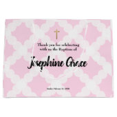 ピンク·金ゴールド·クロパーソナライズされたス·ベビー·ガール·バプテスマ ラージペーパーバッグ (正面)