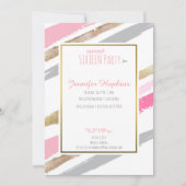 ピンク、金ゴールド、グレーのストライプのパーティの招待状 招待状 (正面)