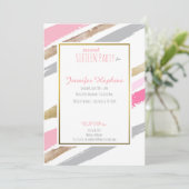 ピンク、金ゴールド、グレーのストライプのパーティの招待状 招待状 (スタンド正面)