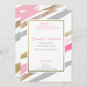 ピンク、金ゴールド、グレーのストライプのパーティの招待状 招待状 (正面/裏面)