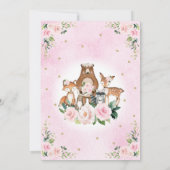 ピンク・金ゴールド・フローラ・ウッドランド・アニマルズ・ガール・ベビー・シャワー 招待状 (裏面)