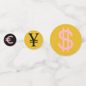 ピンク、金ゴールド、ブラック£、$ユーロと円の記号パーティー コンフェッティ (裏面)